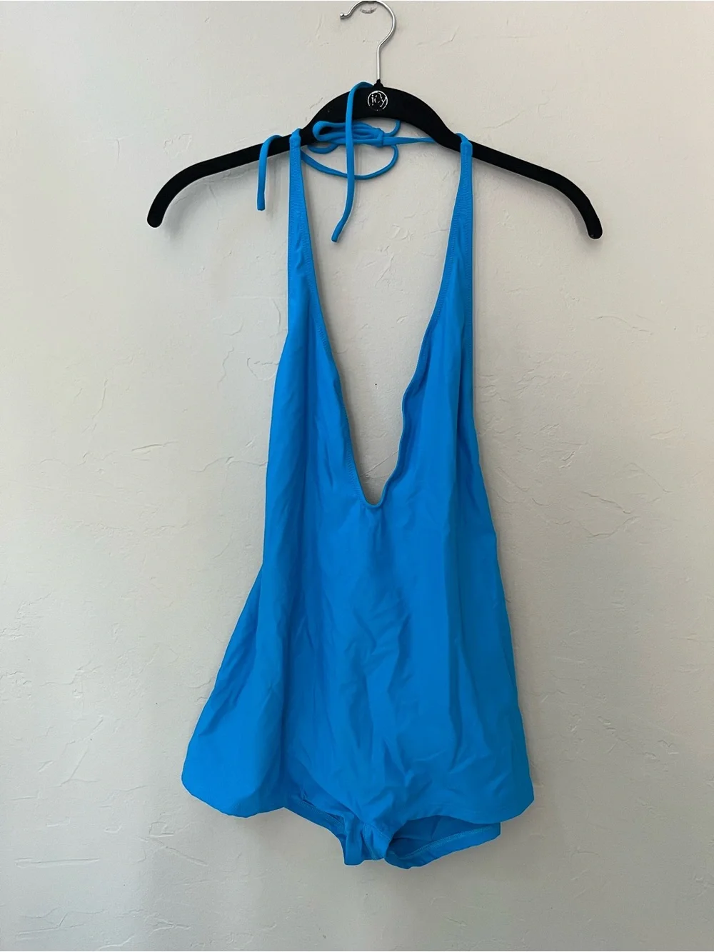 SKIMS SIGNATURE SWIM PLUNGE SHORTIE ONE PIECE SWIMSUIT CERULEAN M